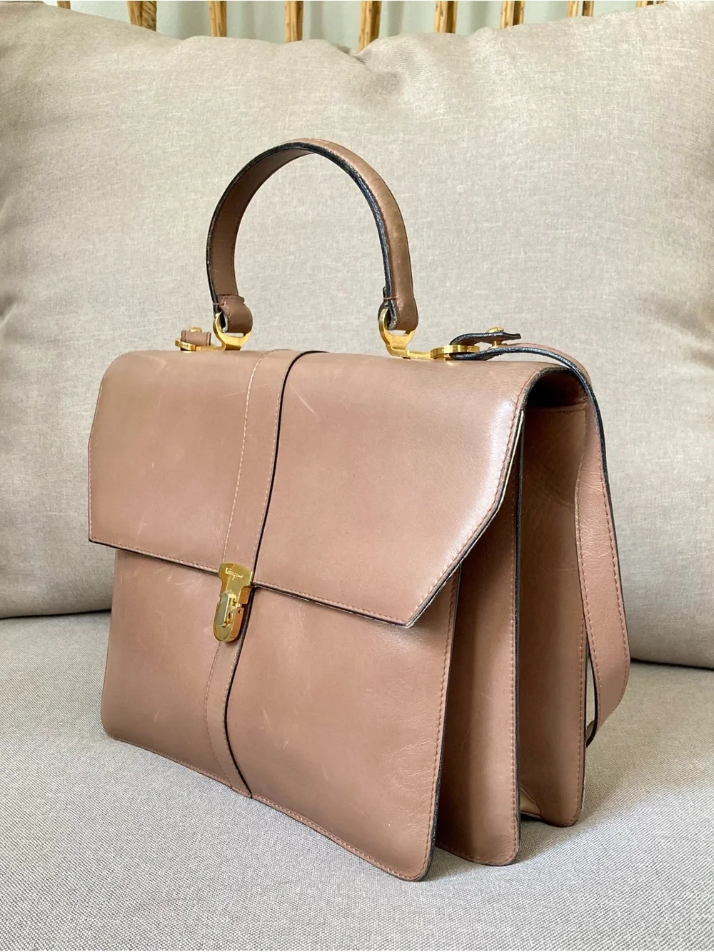 Vintage Salvatore Ferragamo Leather Top Handle Satchel Briefcase Italy